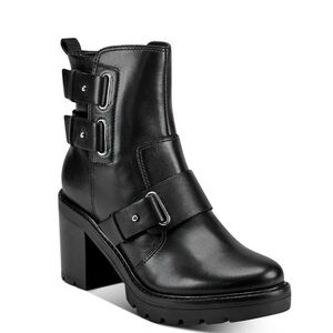 Marc Fisher Black Double Belt Black Moto Book size 8